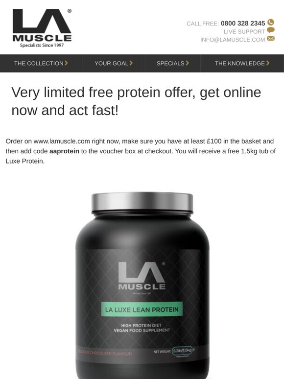 Wow! Free £90 protein with ALL Orders today over £100 - Act now!