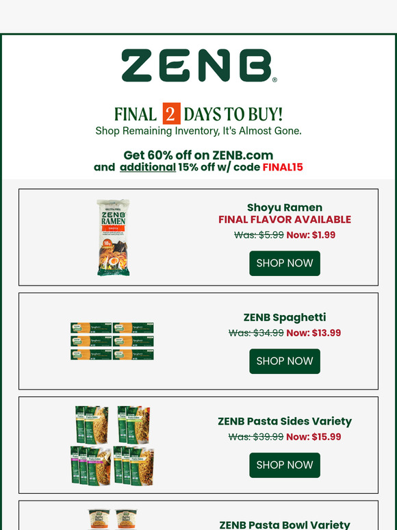 Only 2️⃣ Days Left to Buy ZENB Pasta and More!👋