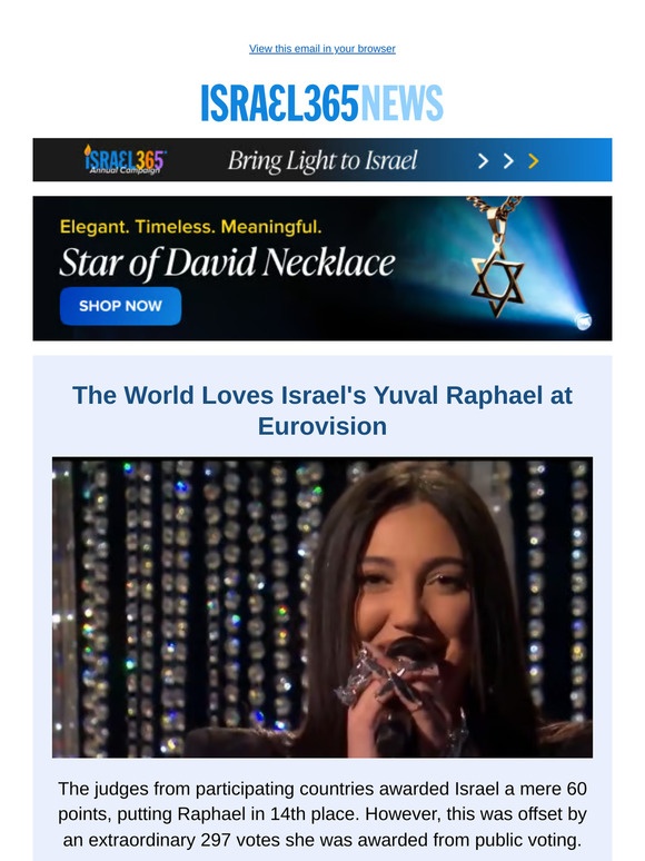 The World Loves Israel's Yuval Raphael at Eurovision and Today's Top Stories