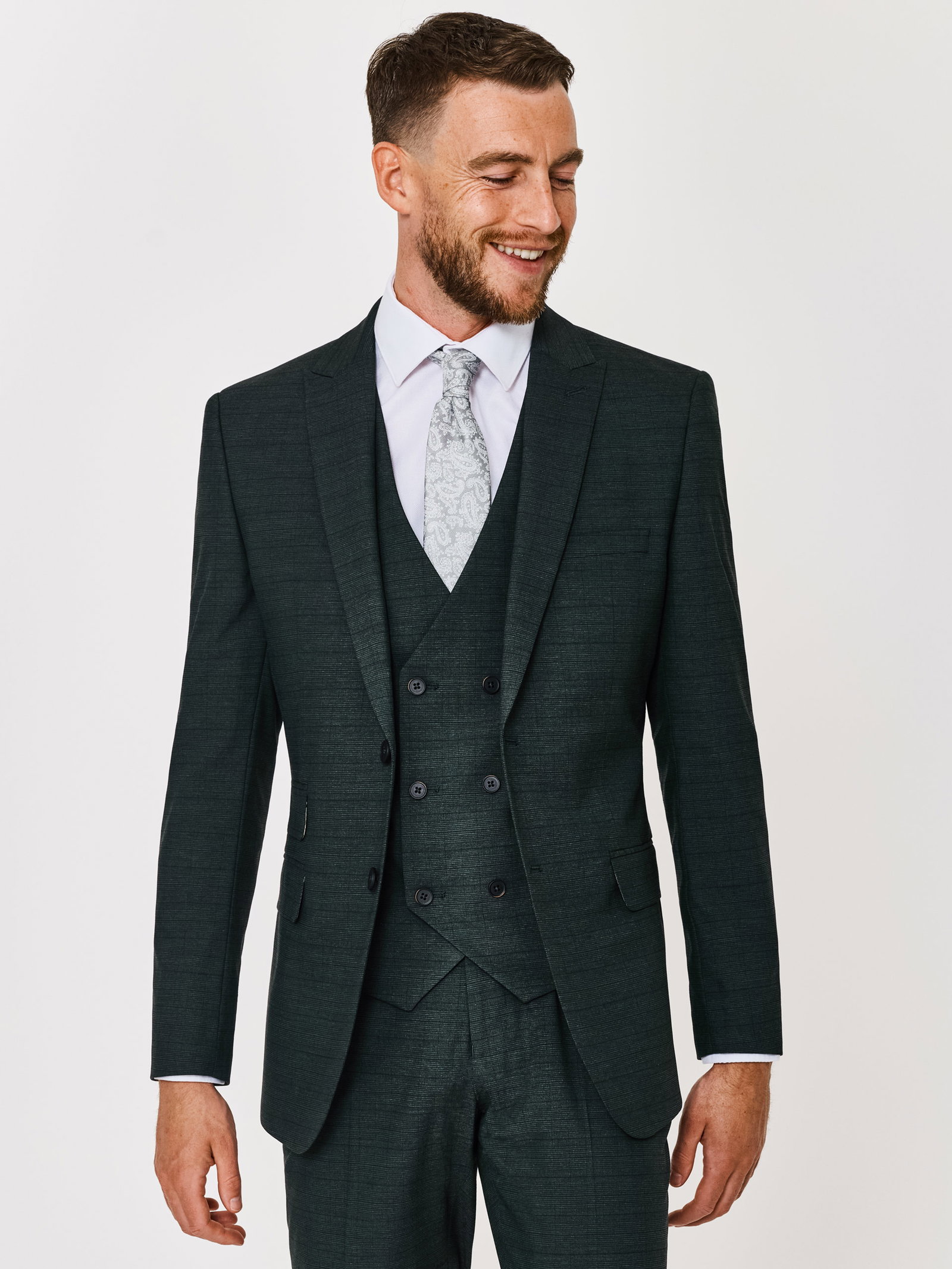 Image of Slim Fit Dark Green Check Three Piece Suit