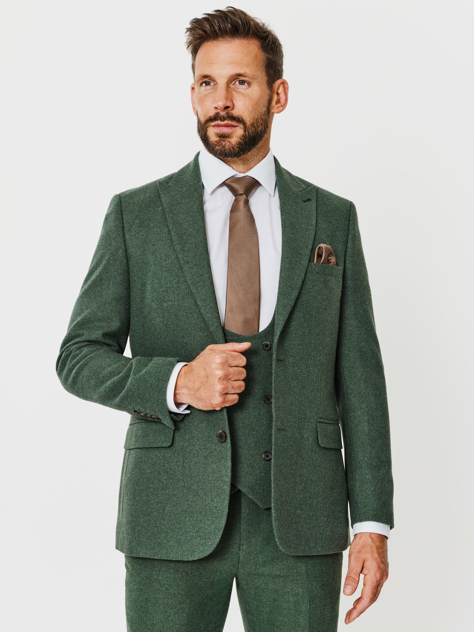 Image of Tailored Fit Green Tweed Three Piece Suit