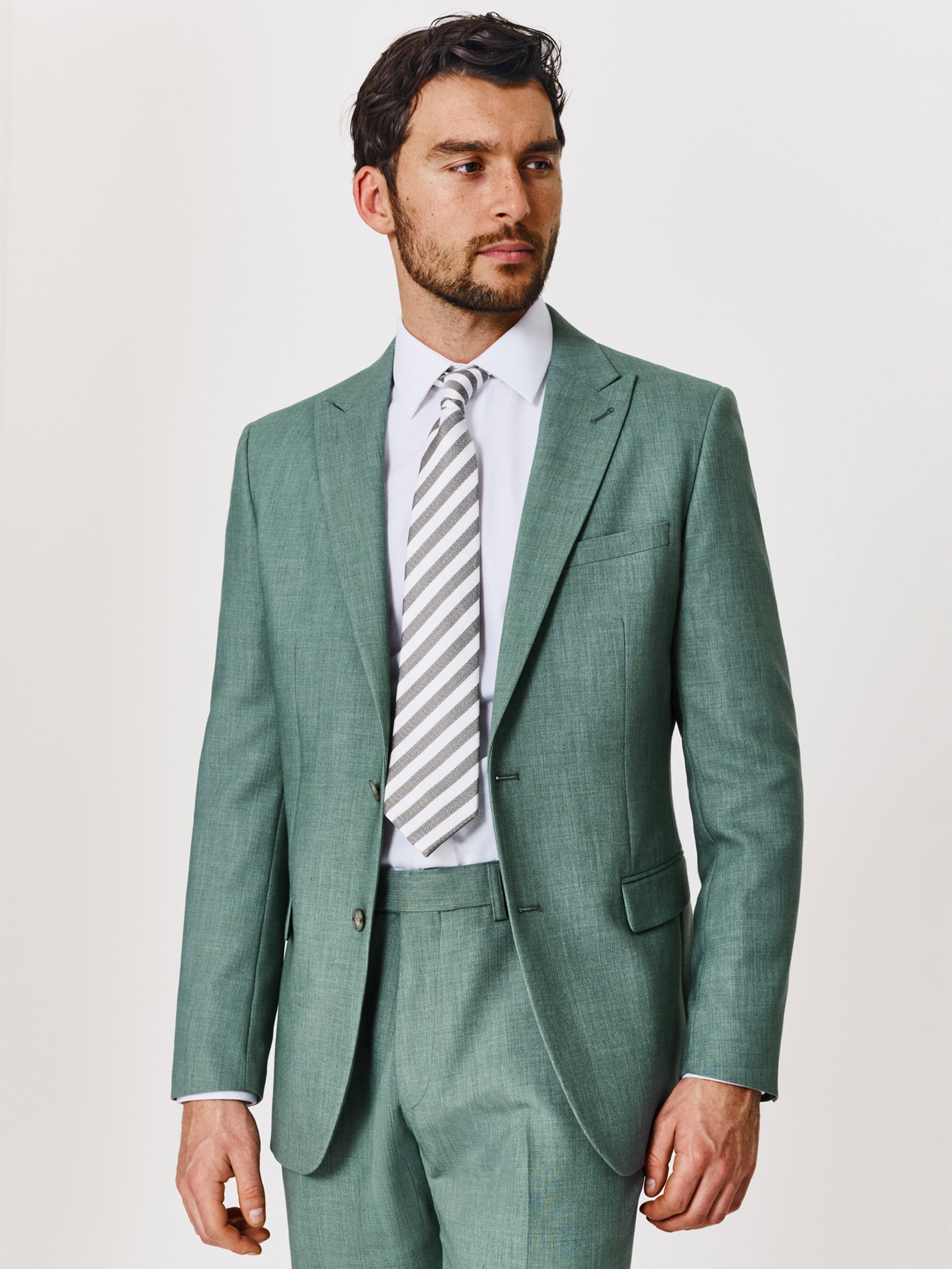 Image of Slim Fit Green Plain Two Piece Suit