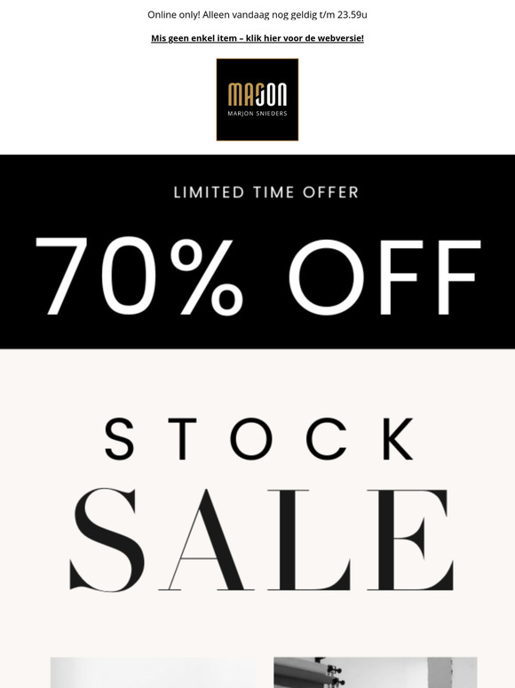 Reminder! STOCK SALE 70% OFF - online only