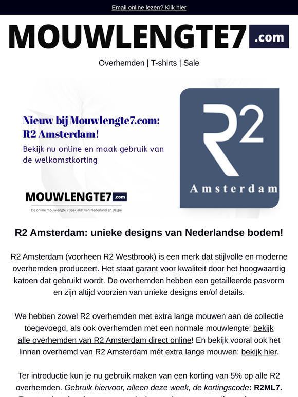 Nieuw bij Mouwlengte7.com: R2 Amsterdam overhemden!