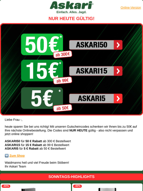 📣 Gutschein wählen und bis zu 50€ sparen!