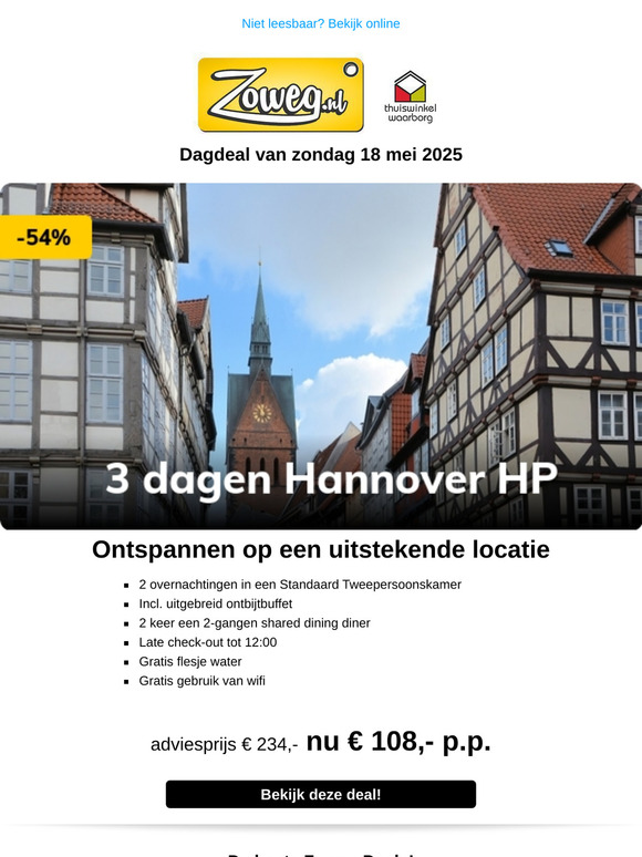 3 dagen Hannover Halfpension nu 108,-