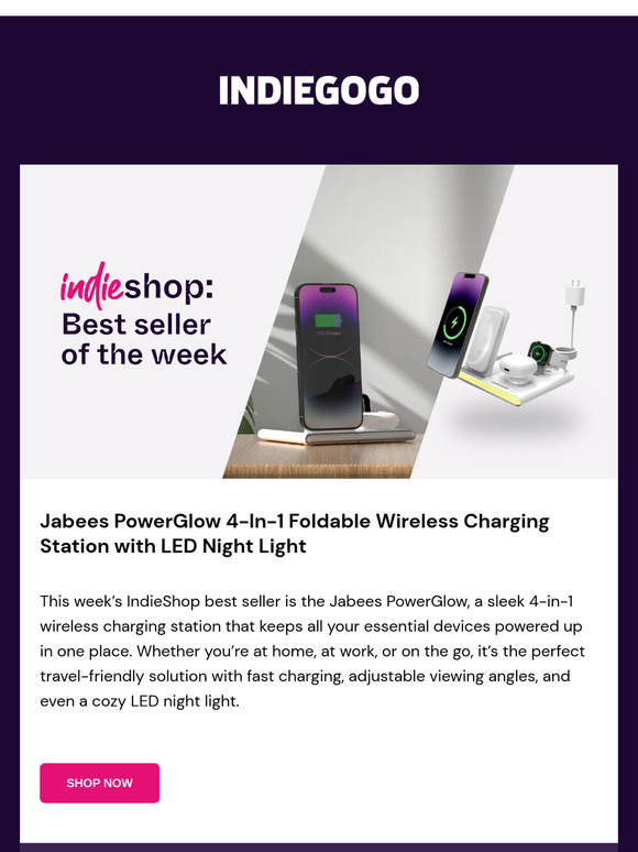IndieShop Best Seller: Jabees PowerGlow 4-In-1 Foldable Wireless Charging Station with LED Night Light