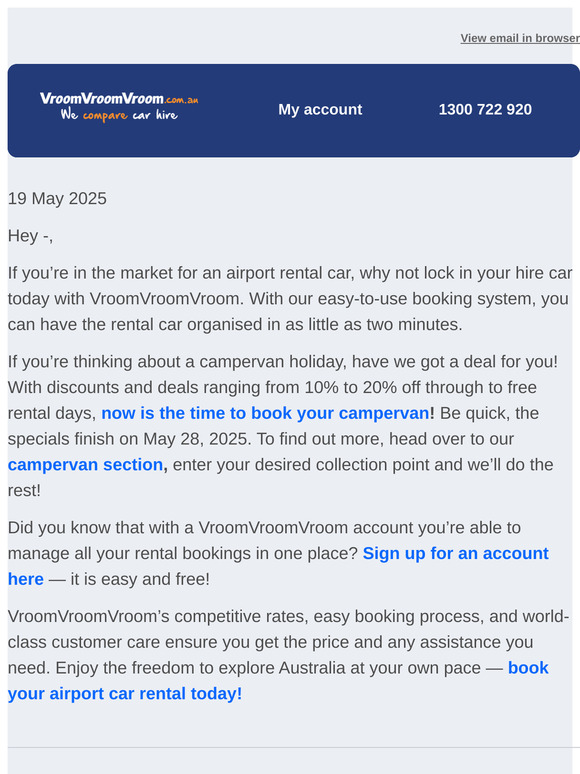 Special deals on campervan rentals from VroomVroomVroom!