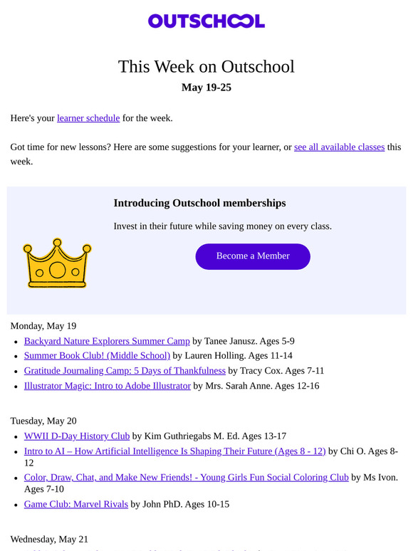 This week on Outschool: Classes your learner may like