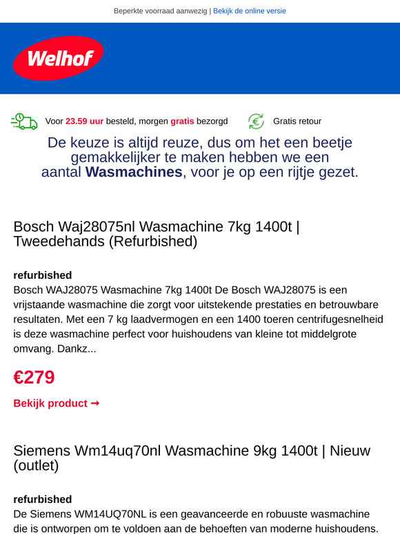 Om  je te helpen hebben we een aantal Wasmachines voor je op een rijtje gezet!