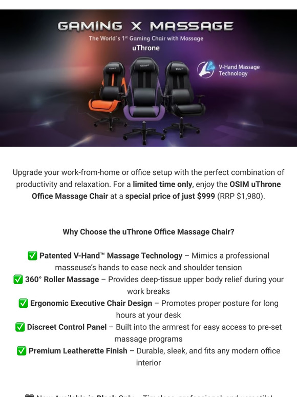💼 Limited-Time Deal – OSIM uThrone Office Massage Chair ONLY $999! 💼