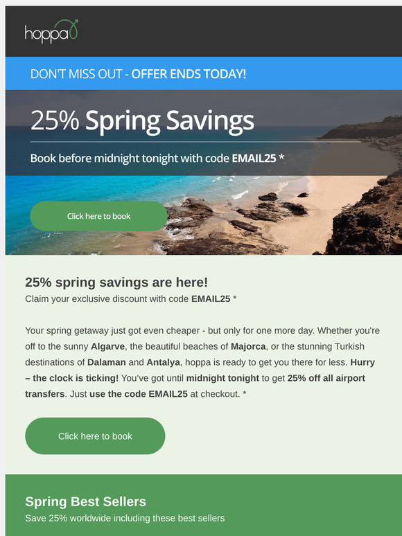 25% Spring Savings End Today!