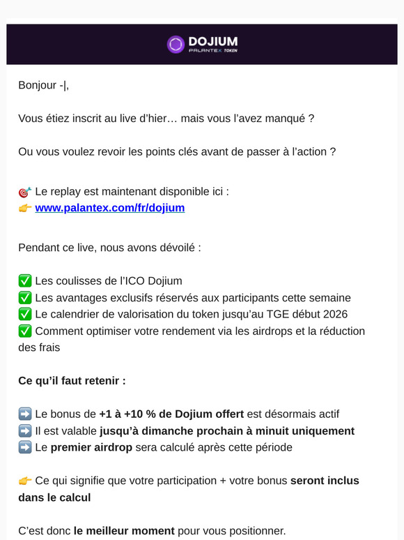🎥 Revoir le live Dojium + bonus actif jusqu’à dimanche