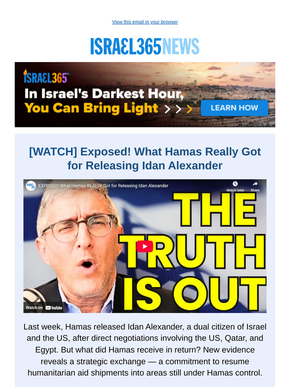 Exposed! What Hamas Really Got for Releasing Idan Alexander and Today's Top Stories