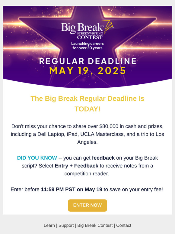 ⏰ The Big Break Regular Deadline Is TODAY! ⏰