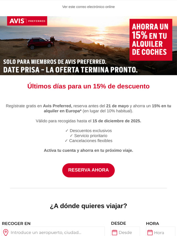 Última oportunidad para obtener un 15% de descuento