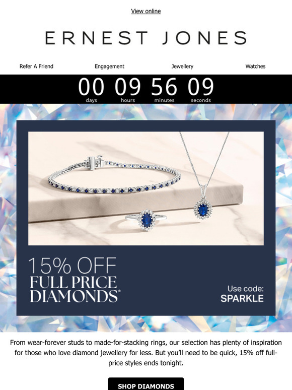 Last chance to save 15% off diamonds