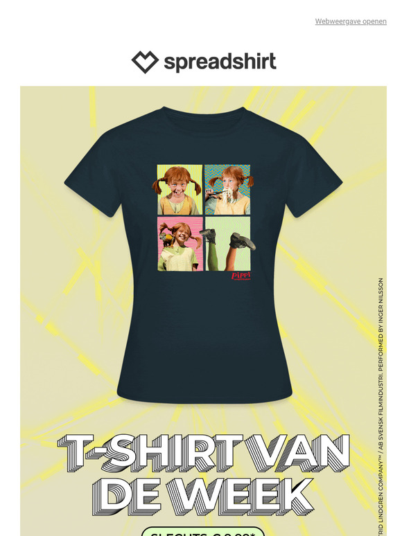 € 9,99 voor het Pippi Langkous T-shirt van de week