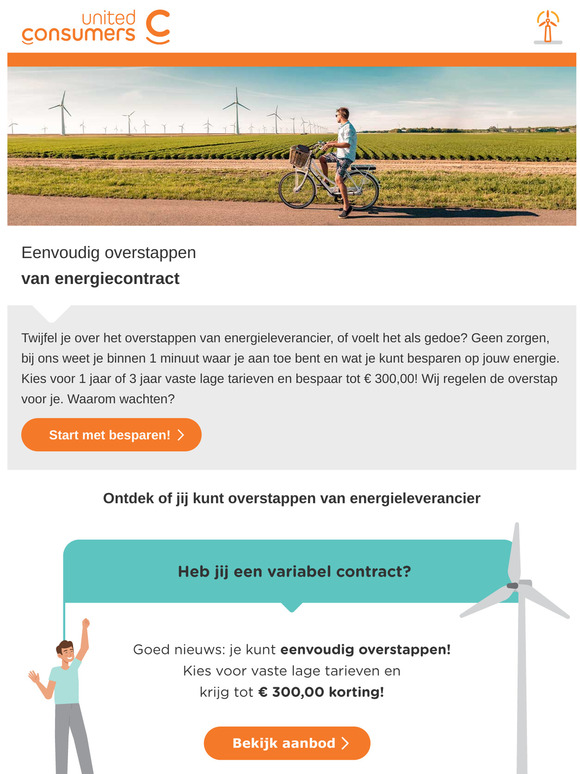Eenvoudig overstappen van energie? Het is zo geregeld! Kies voor vaste lage tarieven en bespaar tot E 300,00 per jaar