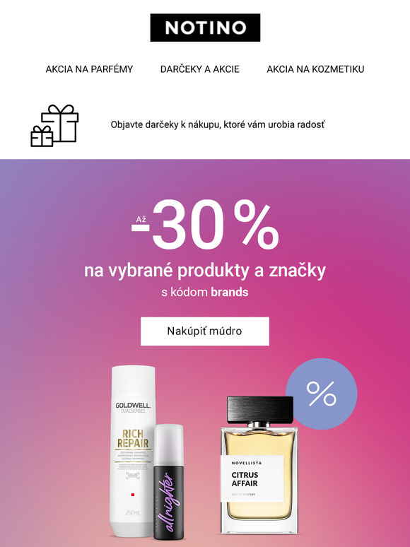 Až −30 % na vybrané produkty a značky