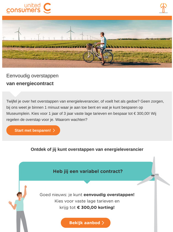 Stap eenvoudig over van energie. Zo kun jij op Museumplein tot E 300,00 per jaar besparen met onze vaste lage tarieven