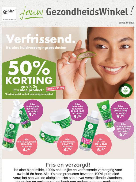 Verfrissend! 50% korting op elk 2e cosmetica product van It's Aloe.