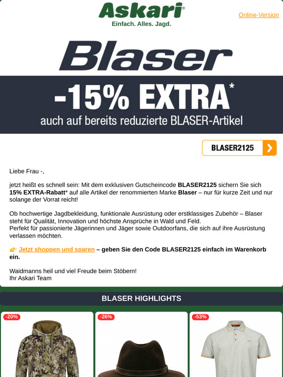 BLASER | JETZT 15% EXTRA-Rabatt sichern!