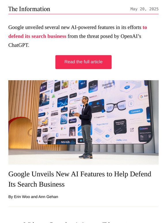 The Information: Google Unveils New AI Features to Help Defend Its ...