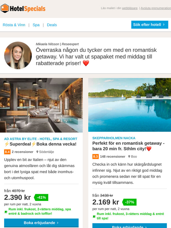 Lyxweekend med spa & middag - spara -40 %