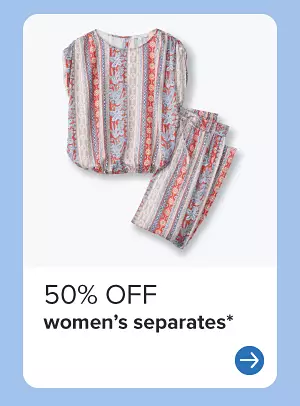 A matching woman's top and pants. 50% off women's separates.