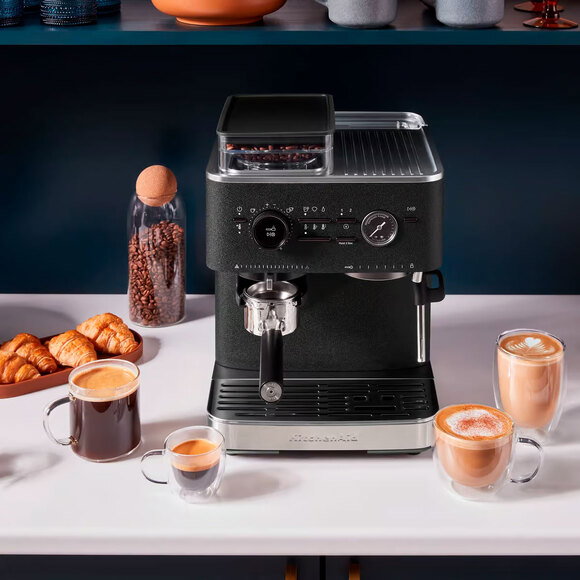 Espressomaskine med kaffekværn, cast iron black