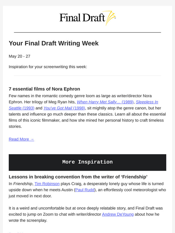 Your Final Draft Weekly Digest: May 20 - 27