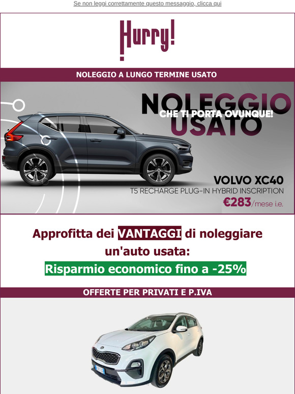 💲FINO al -25% sul NOLEGGIO DI UN' AUTO USATA🚘: XC40, X1, Renegade, e tante altre!