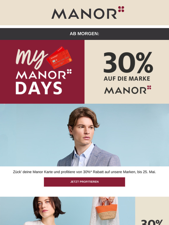 —, ab morgen: 30% auf Manor Marken
