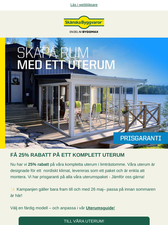 Kampanjavslut! 🏡 Se våra erbjudanden på bastu, attefallshus, uterum, markiser och mycket mer!