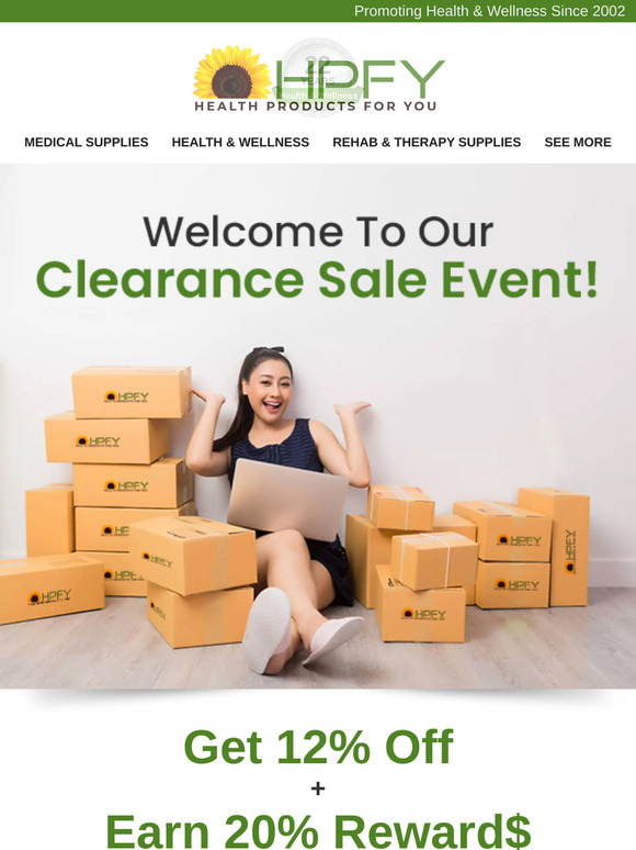 Clearance sale: extra 12% off + earn 20% rewards!