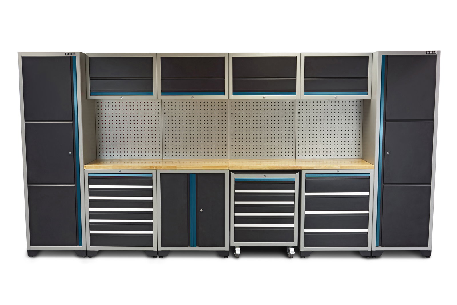 HBM professional deluxe modulair werkplaatssysteem, 16-delig, zwart blauw