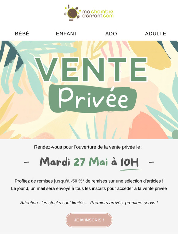 🌟 Vente Privée : inscrivez-vous pour profiter de remises jusqu'à -50 % !