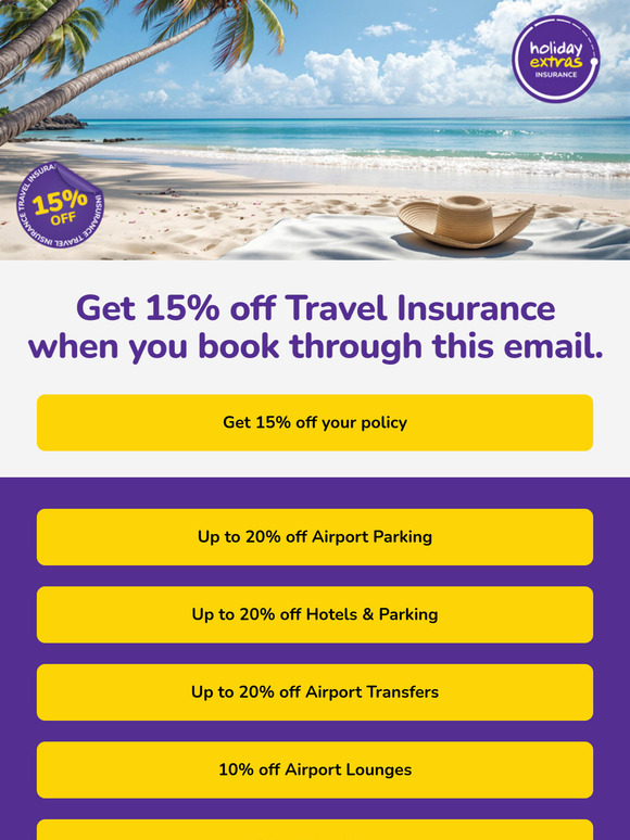 Get 15% off travel insurance when you book today 🌍
