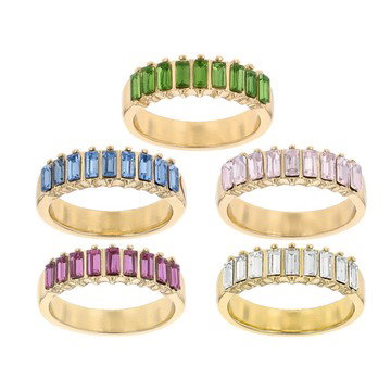 Baguette Multi-Color Crystal Gold Tone Ring Set of 5, 4x2mm