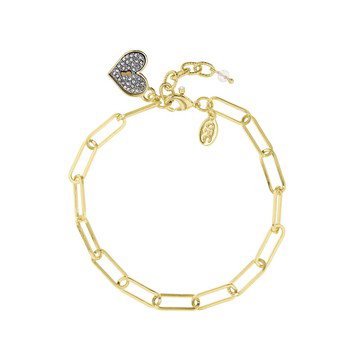Crystal Heart Charm Gold Tone Paperclip Anklet