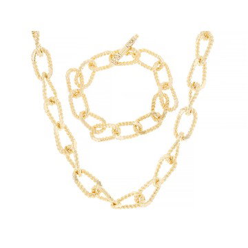Crystal Gold Tone Link Necklace & Bracelet Set