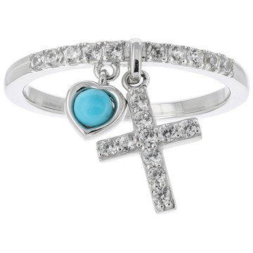 Blue Sleeping Beauty Turquoise Rhodium Over Sterling Silver Charm Ring 0.37ctw