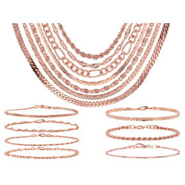 Rose Tone Multi-Chain & Bracelet Set of 14