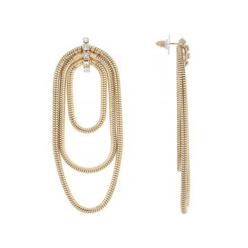 White Crystal Gold Tone Snake Chain Earrings