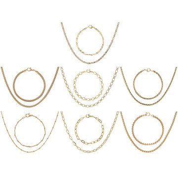 Gold Tone Necklace and Bracelet Jewelry Roll Chain Set of 14