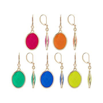Multi-Color Acrylic Gold Tone Set of 5 Earrings
