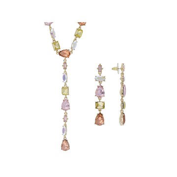 Multi-Color Crystal Gold Tone Necklace & Earring Set