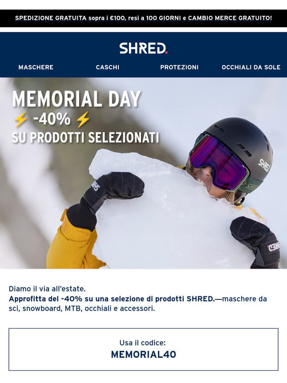 Memorial Day: -40% su una selezione di prodotti SHRED.