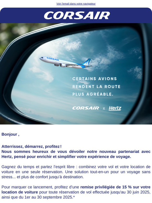 📢 Offre exclusive Corsair x Hertz : jusqu’à 15 % de réduction sur votre voiture de location